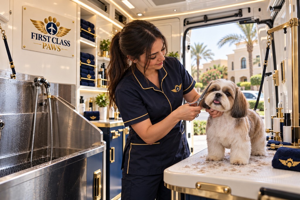 Shih tzu on the grooming table